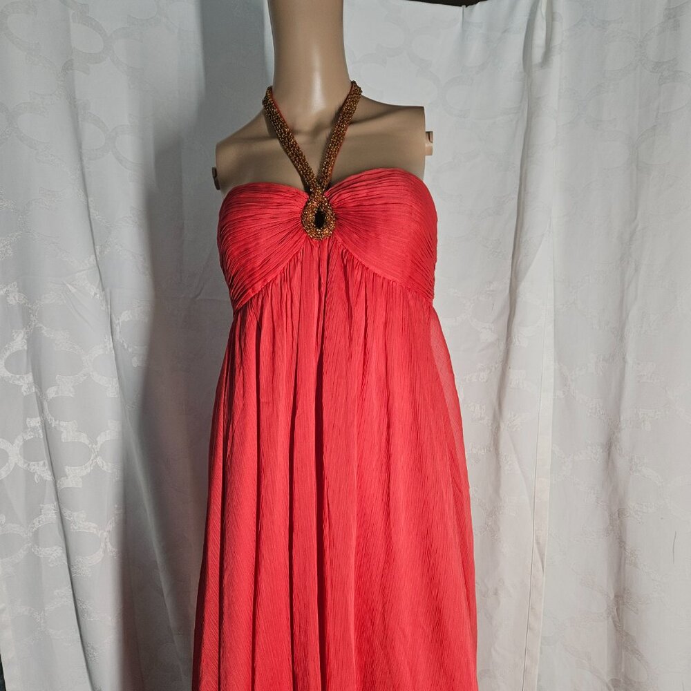 Aidan Mattox Grecian Chiffon Pleated Halter Maxi Gown - Size 12 - Picture 1 of 9